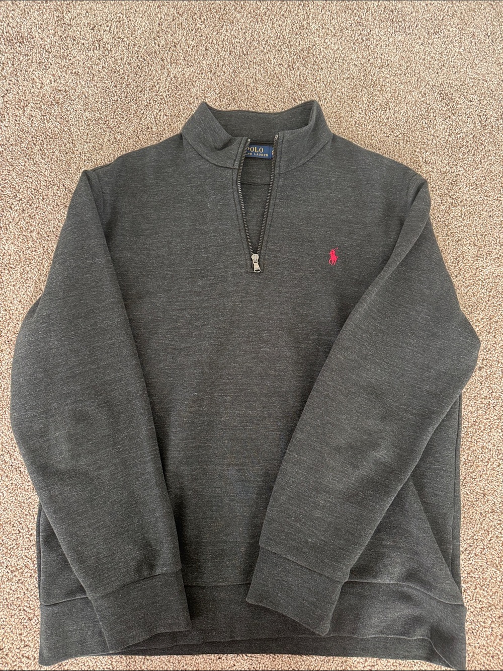 Polo by Ralph Lauren Charcoal Half-Zip Sweater with Pink Pony